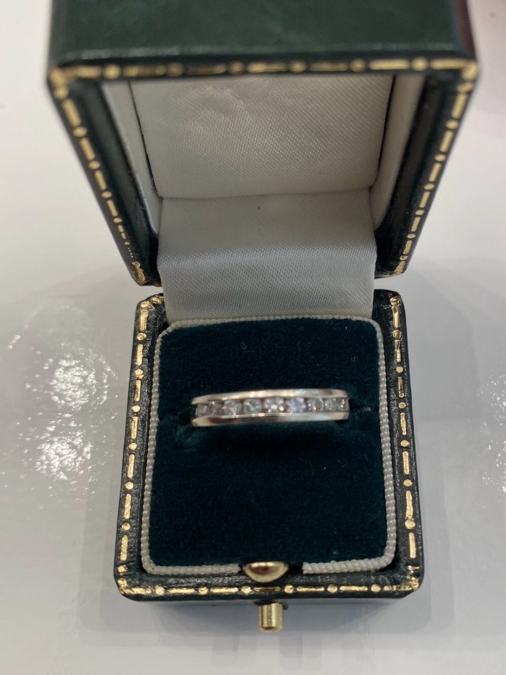 18k Solid White Gold Half Eternity Band Ring Sz. 6